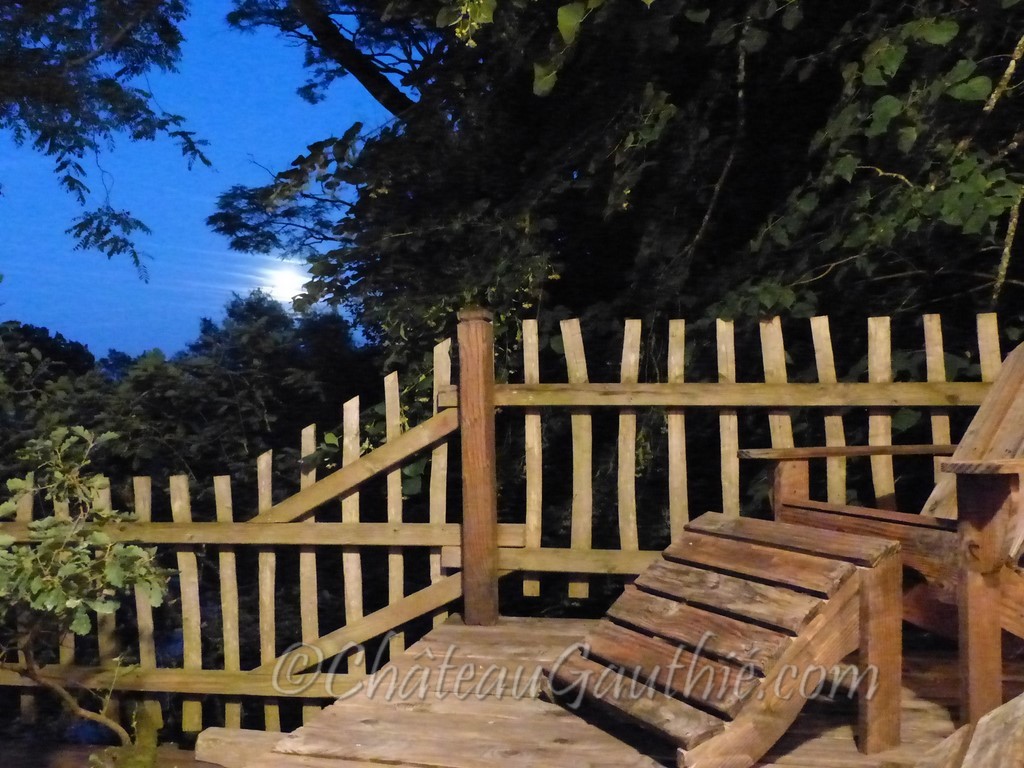 Clair de lune sur la terrasse de la maison dans les arbres